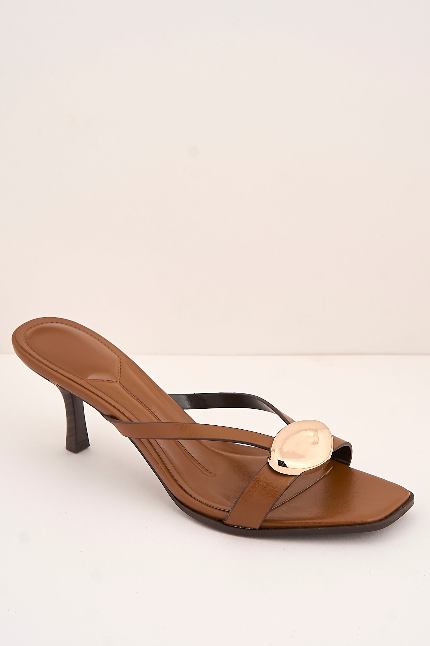 Riona Gold Pebble Detail Slip On Kitten Heel Mules In Tan by Miss Diva - 3757 BU43 TAN