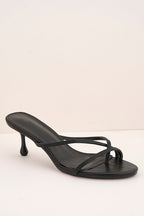 Sylvia Toepost Strappy Slip On Kitten Heel Mules In Black by Miss Diva - XL 6 BLK