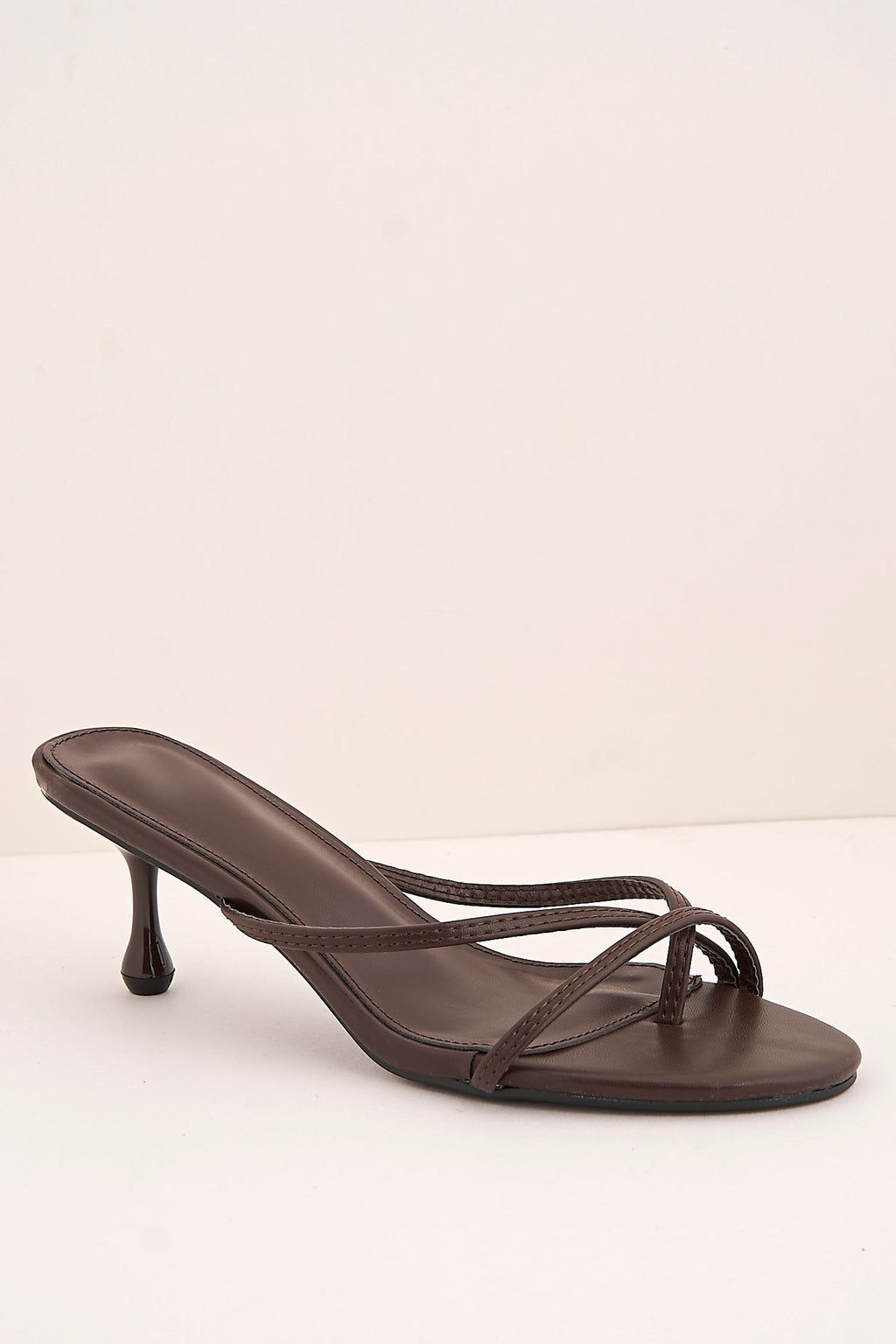 Sylvia Toepost Strappy Slip On Kitten Heel Mules In Brown by Miss Diva - XL 6 BRN