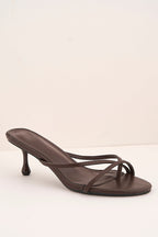 Sylvia Toepost Strappy Slip On Kitten Heel Mules In Brown by Miss Diva - XL 6 BRN