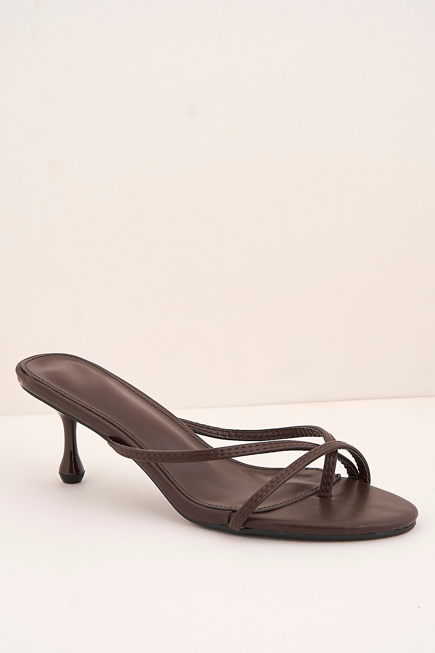 Sylvia Toepost Strappy Slip On Kitten Heel Mules In Brown by Miss Diva - XL 6 BRN