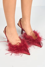 Aisla Pointed Toe Feather Slingback Court Shoes In Red by Miss Diva - P 1367 RED