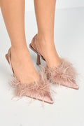 Aisla Pointed Toe Feather Slingback Court Shoes In Nude by Miss Diva - P 1367 NUD
