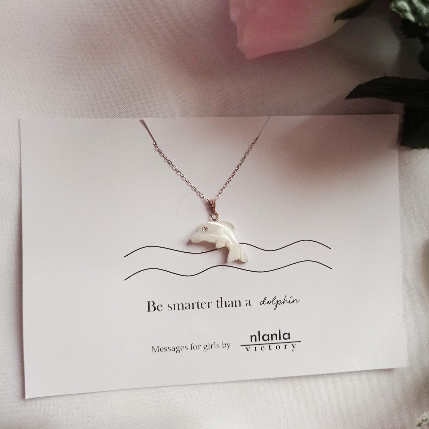 Dolphin necklace on 18 inch Sterling Silver Chain, Be Smarter Than A Dolphin Message, Personalised Gift, Affirmation Necklace, Affirmation Gift, Unique Gift Idea | by nlanlaVictory