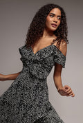 Spaghetti Strap Polka Dot Wrap Midi Dress - Black White by Goddiva - GCD2236