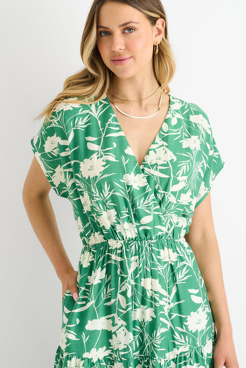 Green Floral Elastic Waist Maxi Dress by Gini London - GL1245