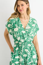 Green Floral Elastic Waist Maxi Dress by Gini London - GL1245