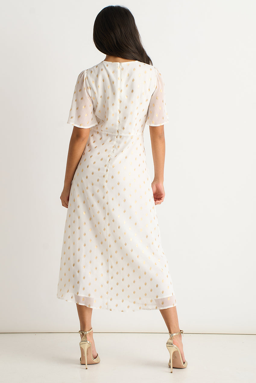 White V Neck Foil Midi Skater Dress by Gini London - GL1816