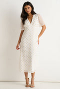 White V Neck Foil Midi Skater Dress by Gini London - GL1816