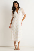 White V Neck Foil Midi Skater Dress by Gini London - GL1816