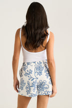 White Textured Floral Print Shorts by Gini London - GL2044B