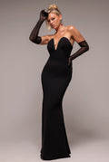 Goddiva Strapless Super Plunge Diamante Neck Maxi Dress