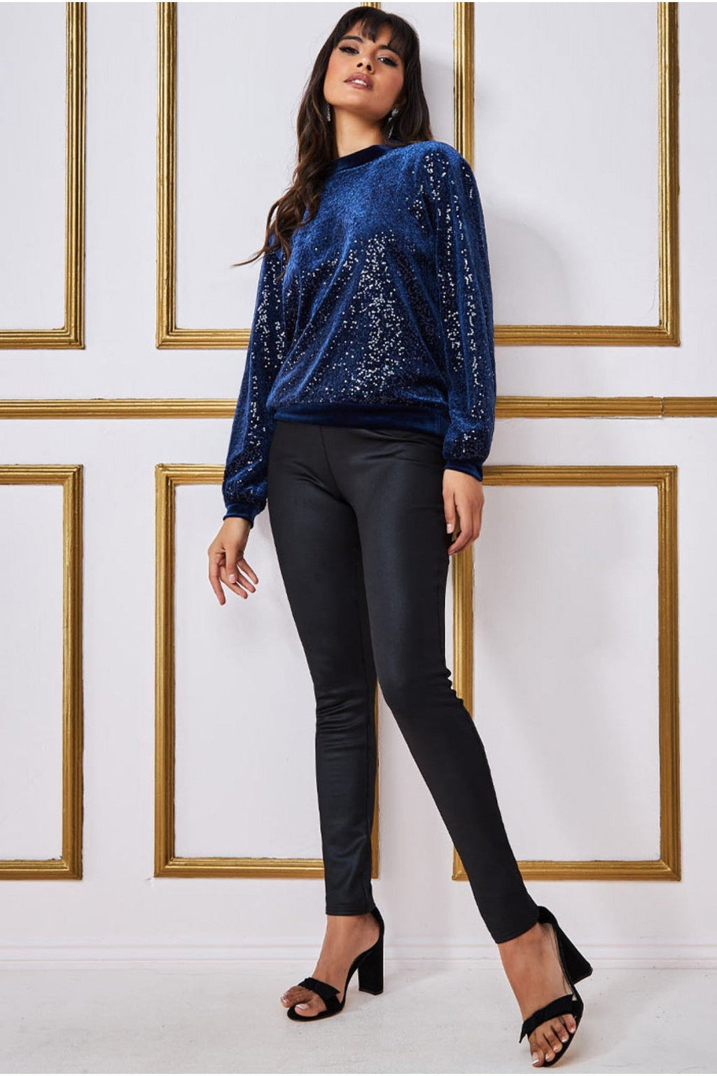 Goddiva Patterned Sequin Embroidered Velvet Jumper