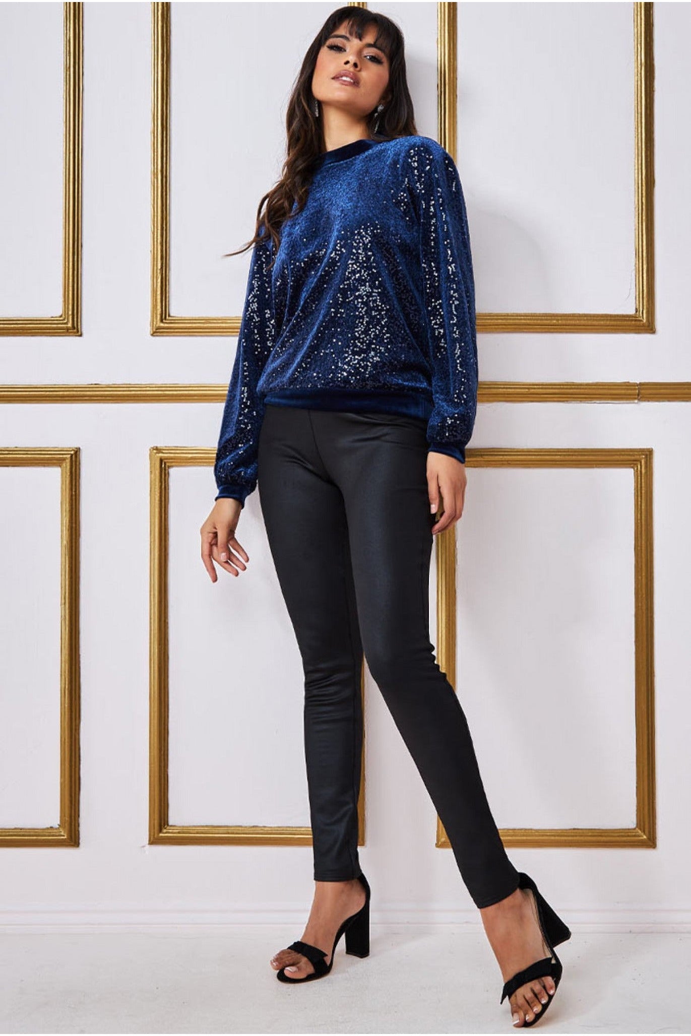 Goddiva Patterned Sequin Embroidered Velvet Jumper