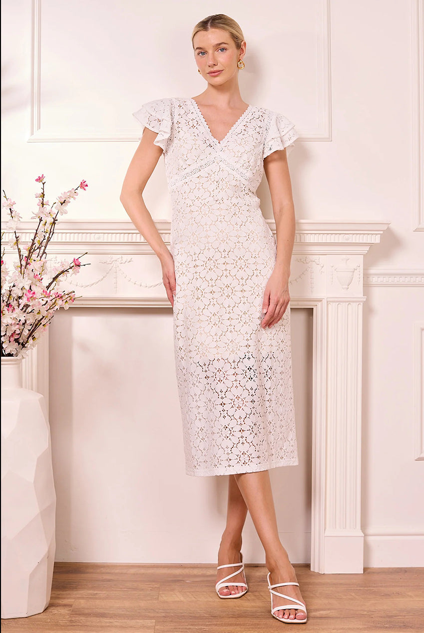 White Lace Midi Dress by Angeleye - J040229