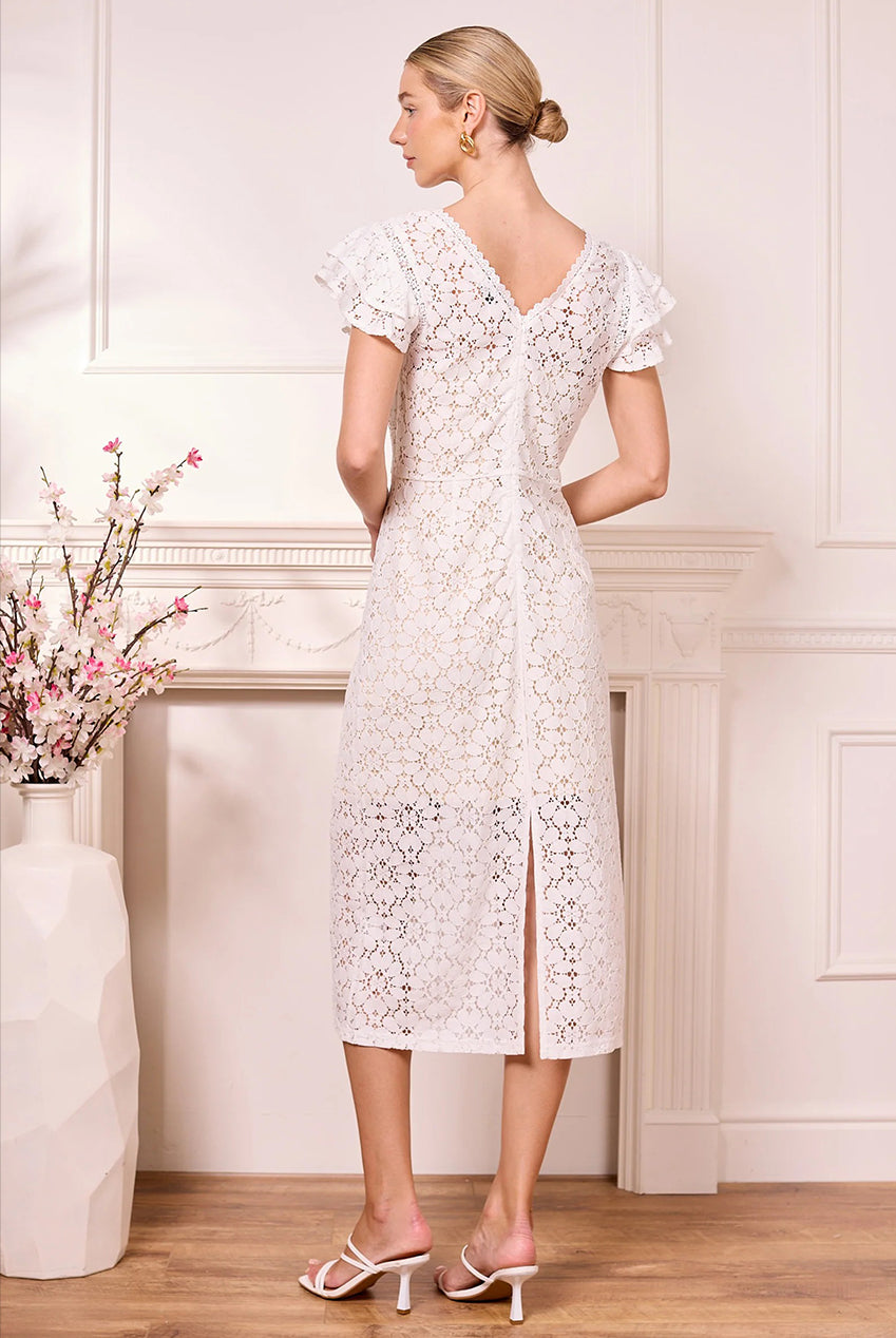 White Lace Midi Dress by Angeleye - J040229