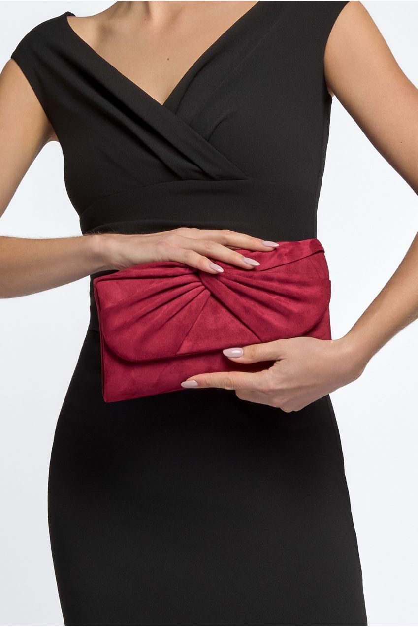Burgundy Suede Clutch Bag With Knot Detail by Aftershock London - ALJ2724
