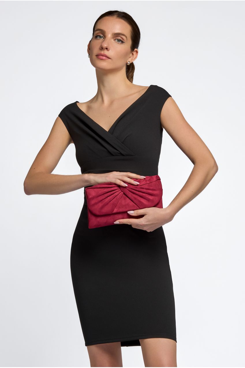 Burgundy Suede Clutch Bag With Knot Detail by Aftershock London - ALJ2724