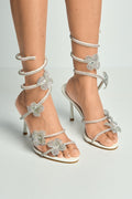 Avaia Flower Detail Diamante Heeled Sandals In White by Miss Diva - DYD2005 28 WHT