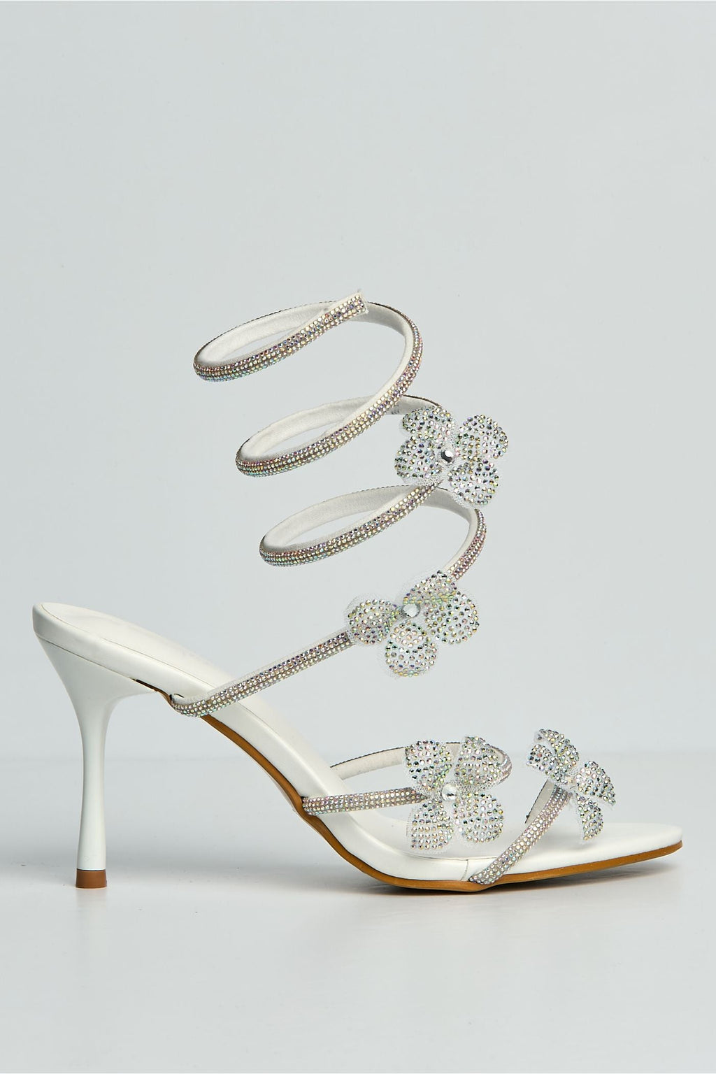 Avaia Flower Detail Diamante Heeled Sandals In White by Miss Diva - DYD2005 28 WHT