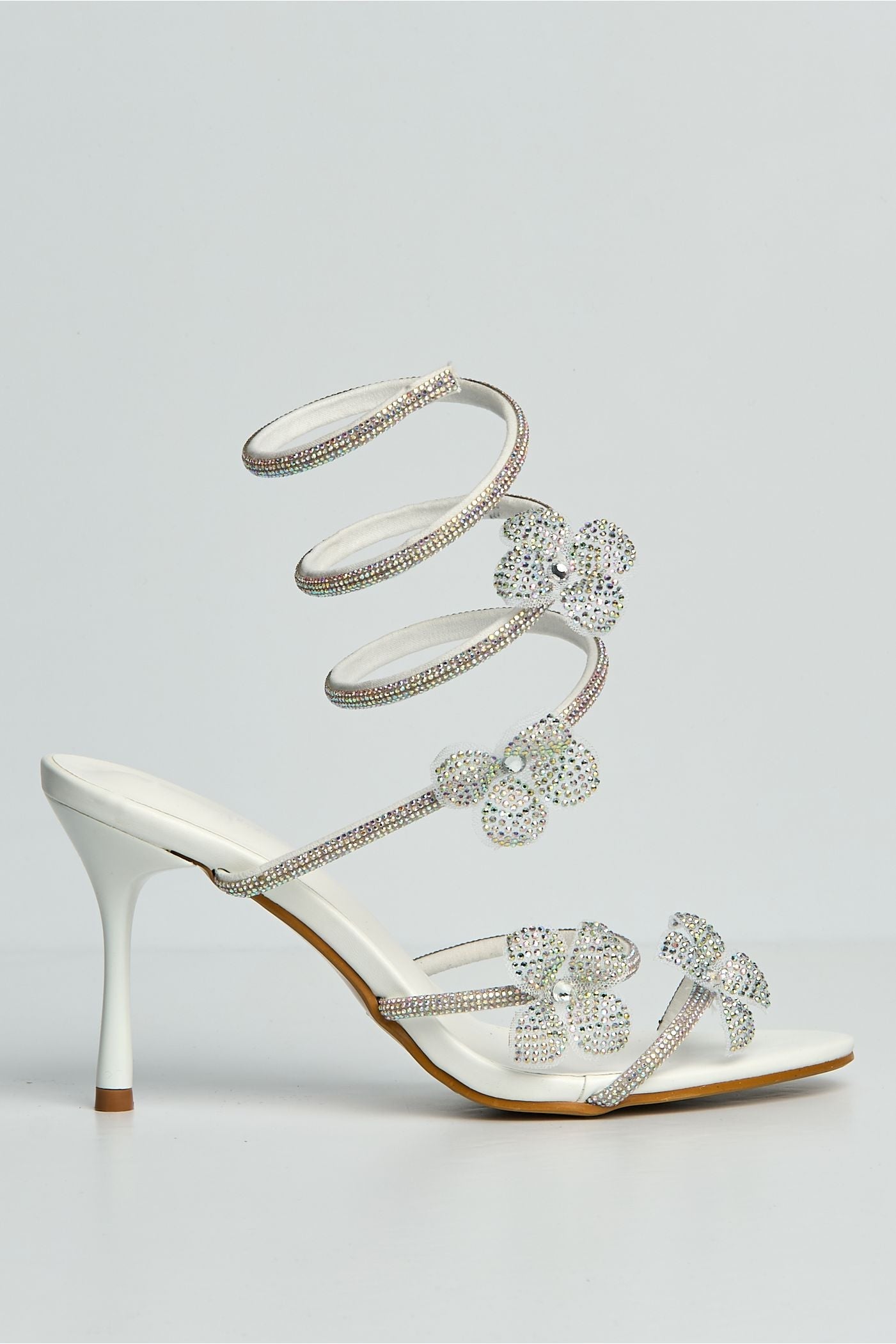 Avaia Flower Detail Diamante Heeled Sandals In White by Miss Diva - DYD2005 28 WHT