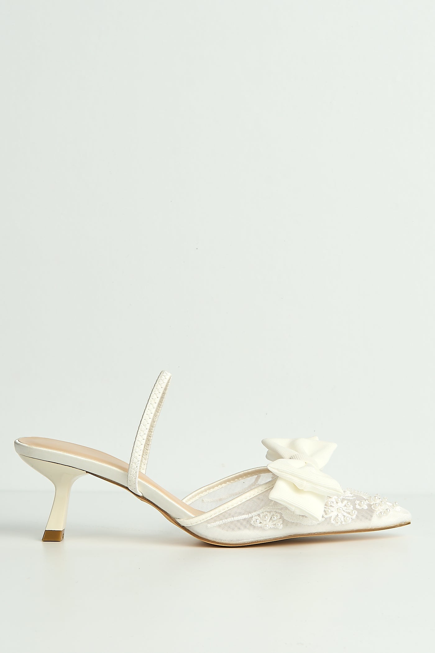 Seren Embellished Mesh And Bow Slingback Court Shoes In Ivory by Miss Diva - LOLA5251 IVR