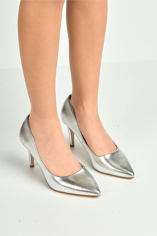 Ingrid Pointed Toe Court Heels In Silver by Miss Diva - 1626 10 SVR