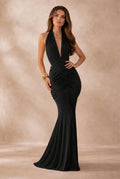 Keira Black Halterneck Backless Maxi Dress by Honor Gold - KEIRA