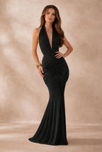 Keira Black Halterneck Backless Maxi Dress by Honor Gold - KEIRA