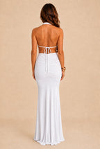Keira White Halterneck Backless Maxi Dress by Honor Gold - KEIRA