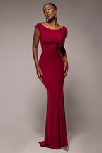 Goddiva Open Back Cowl Neck Gathered Maxi Dress With Velvet Tie Back