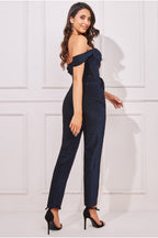 Goddiva Lurex Cowl Bardot Jumpsuit