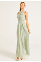 Beaded Halterneck Maxi Dress In Sage Green by Angeleye - S023499SAG/GRNF