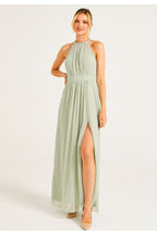 Beaded Halterneck Maxi Dress In Sage Green by Angeleye - S023499SAG/GRNF