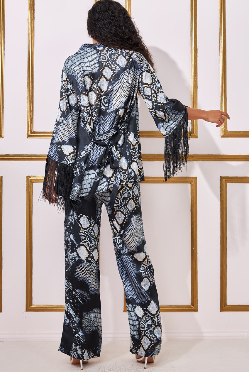 Goddiva Foil Print Kimono With Tassels