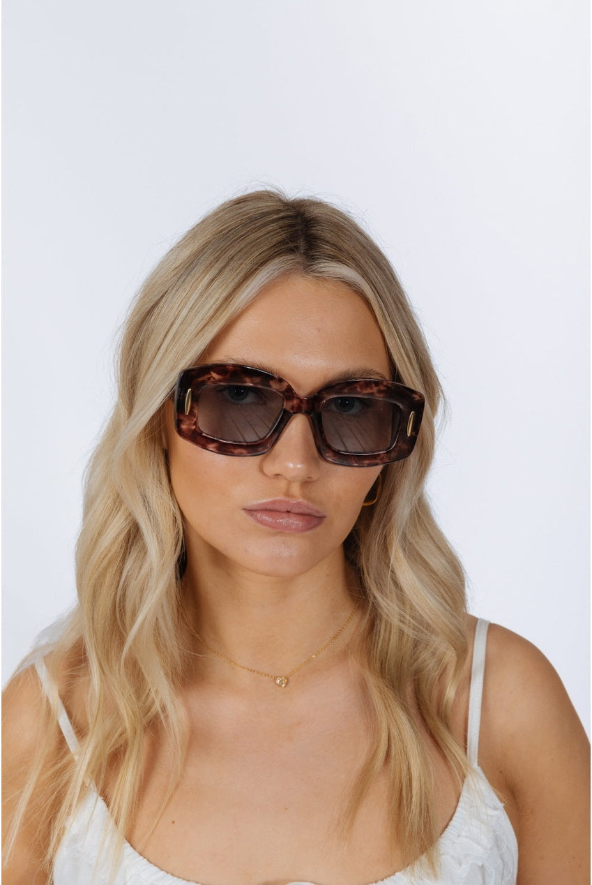 Oversized Chunky Rectangle Sunglasses In Brown Multi by SVNX - SG2510206