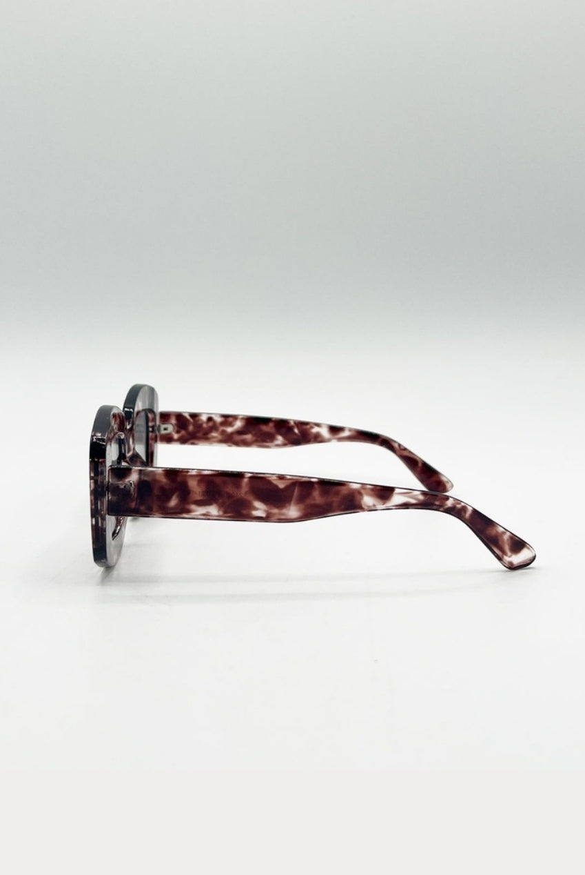 Oversized Chunky Rectangle Sunglasses In Brown Multi by SVNX - SG2510206
