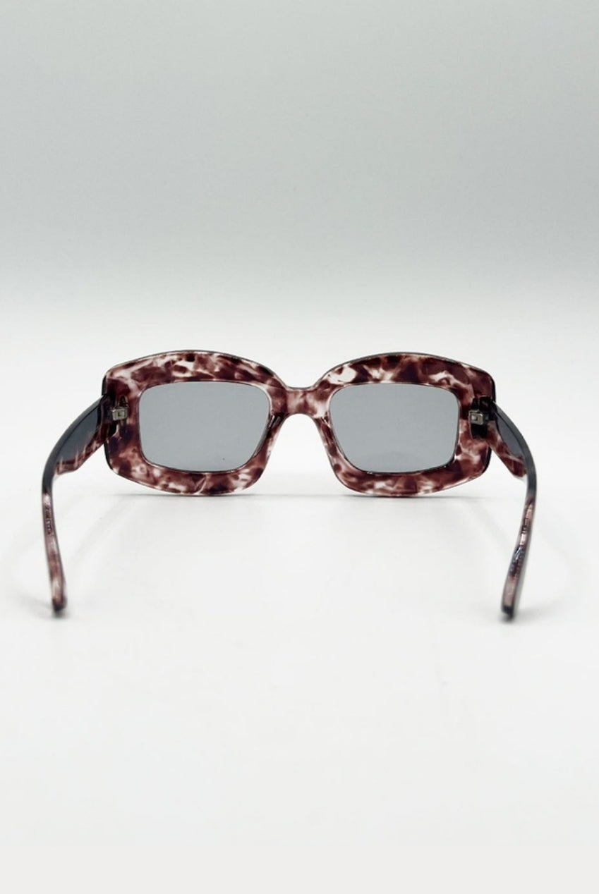 Oversized Chunky Rectangle Sunglasses In Brown Multi by SVNX - SG2510206