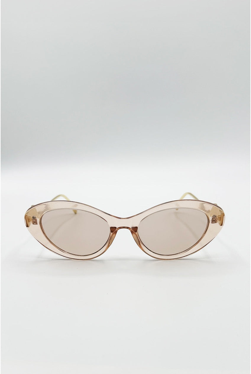 Cat Eye Metal Side Detail Sunglasses In Champagne by SVNX - SG2600934