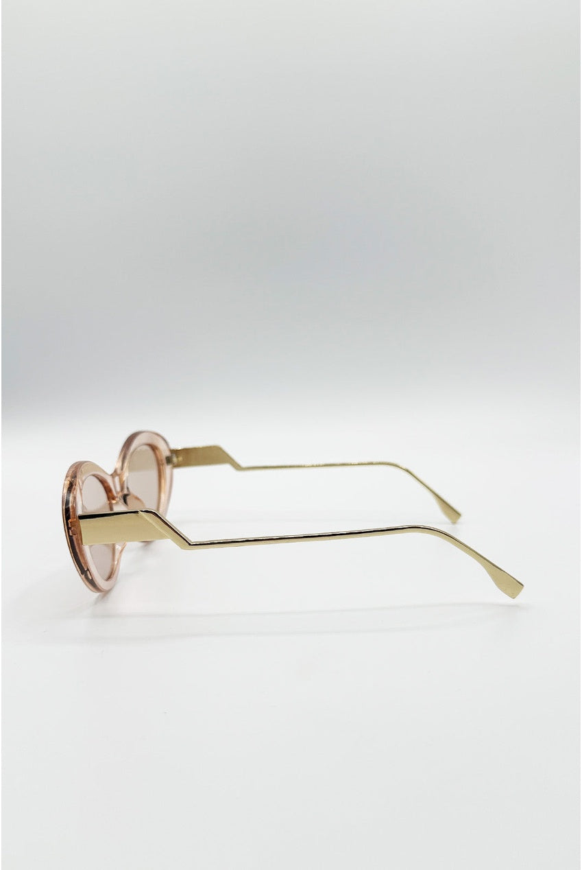 Cat Eye Metal Side Detail Sunglasses In Champagne by SVNX - SG2600934