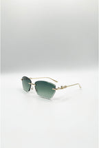 Cat Eye Rimless Sunglasses In Green by SVNX - SG2601217