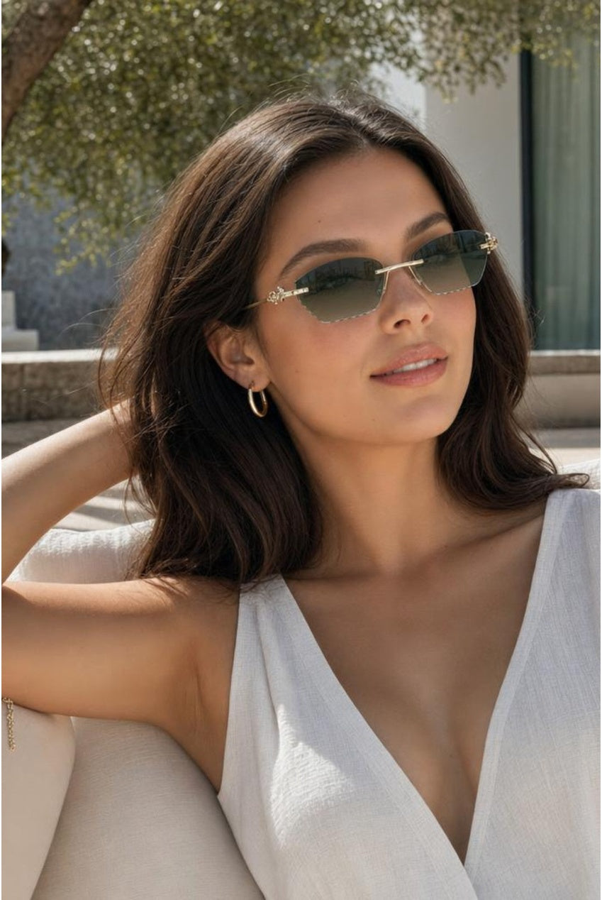 Cat Eye Rimless Sunglasses In Green by SVNX - SG2601217