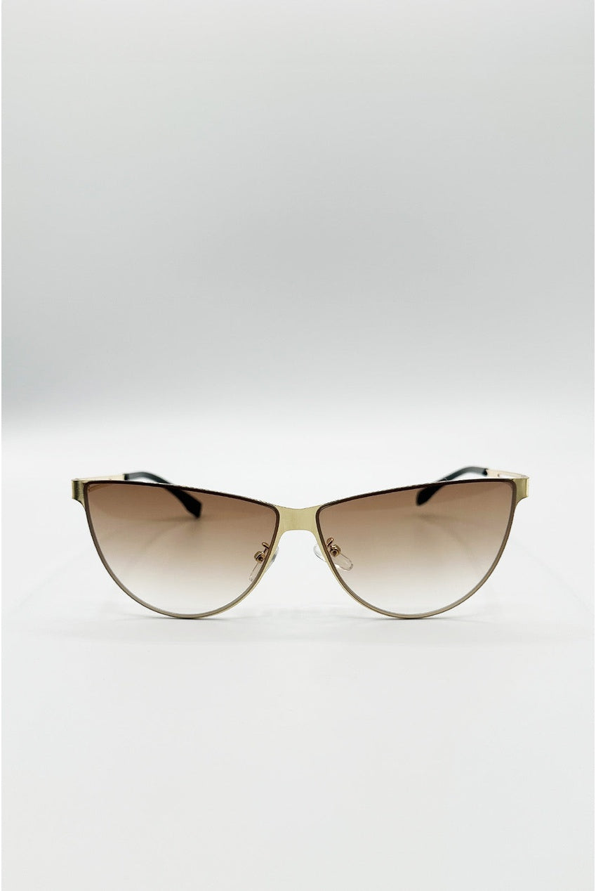 Roung Flat Top Metal Sunglasses In Brown by SVNX - SG2602306