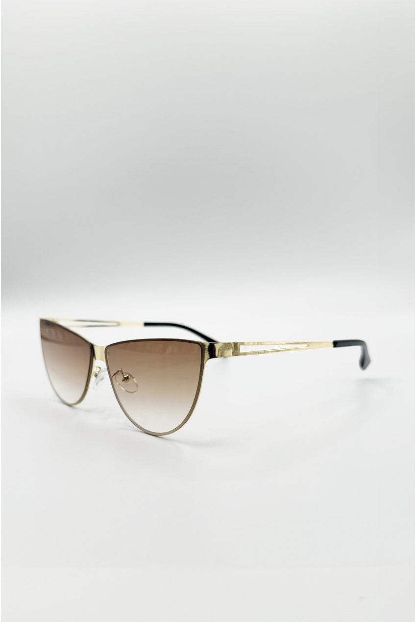 Roung Flat Top Metal Sunglasses In Brown by SVNX - SG2602306