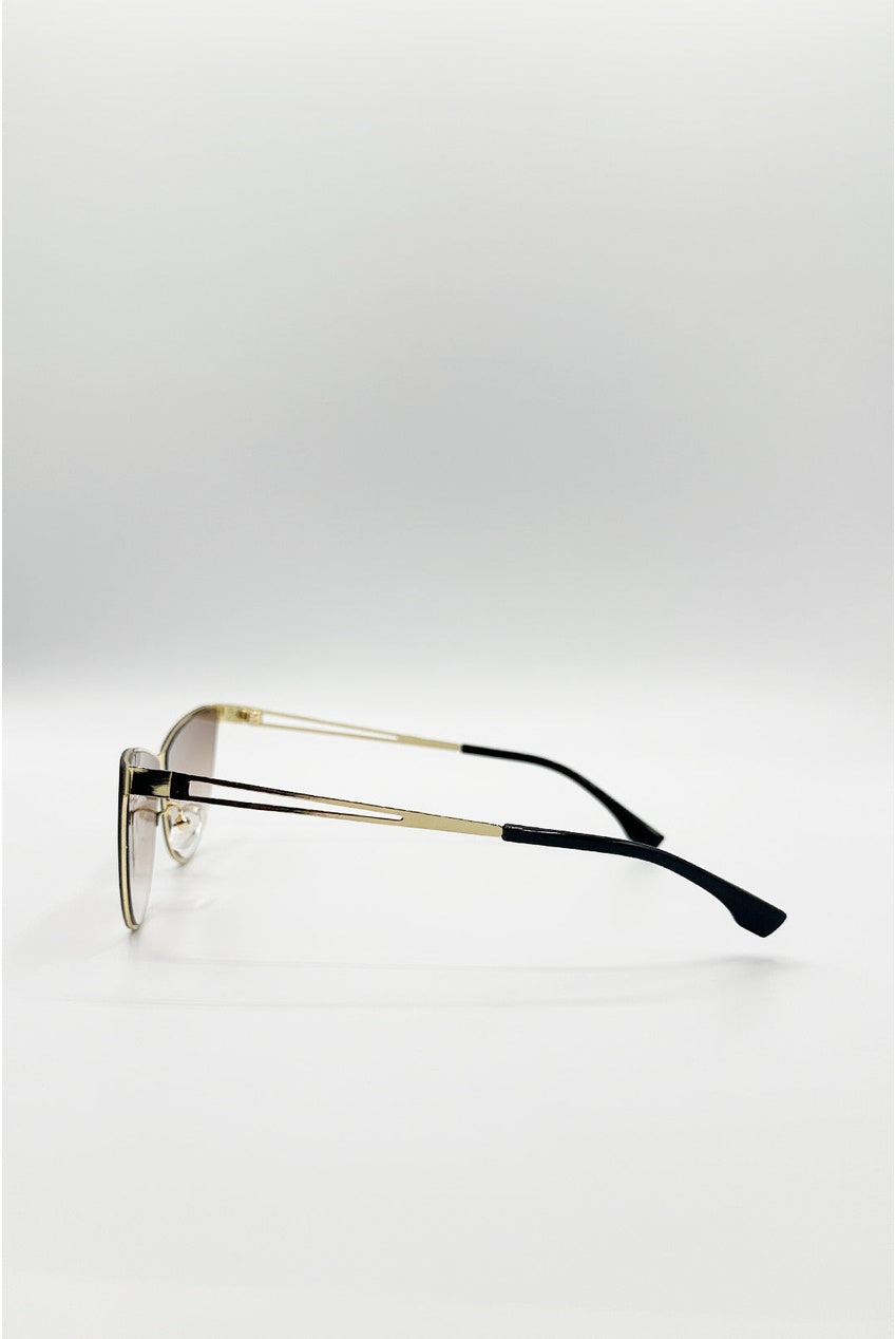 Roung Flat Top Metal Sunglasses In Brown by SVNX - SG2602306