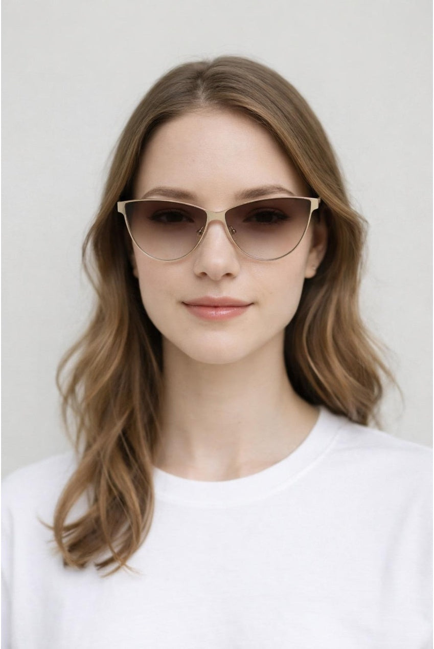 Roung Flat Top Metal Sunglasses In Brown by SVNX - SG2602306