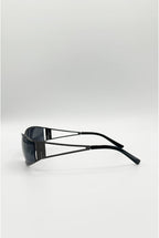 Retangle Wrap Around Metal Sunglasses In Gun Metal by SVNX - SG2602402