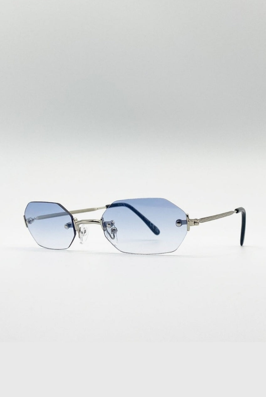 Rimless Oval Hexagon Sunglasses by SVNX - SG2604020