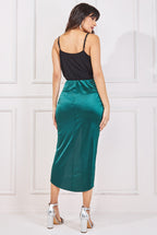 Goddiva Satin Knotted Midi Skirt