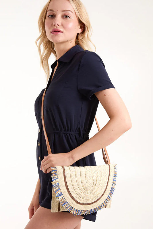 Woven Fringe Detail Clutch Bag With Attachable Strap by Blue Vanilla - SS24134B001